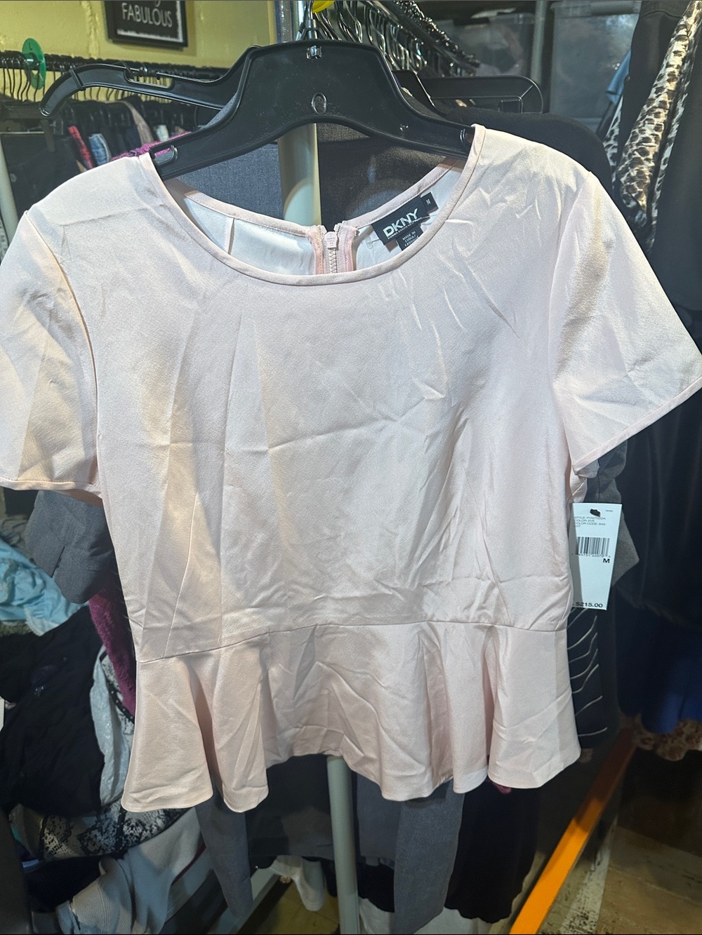 NWT DKNY Light Pink Peplum Short Sleeve Blouse $215